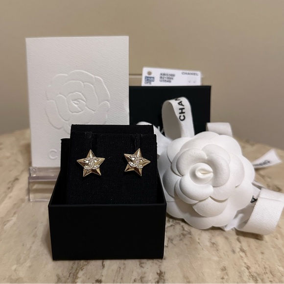 CHANEL Jewelry - CHANEL Gold Star CC Crystal-Accented Stud Earrings
